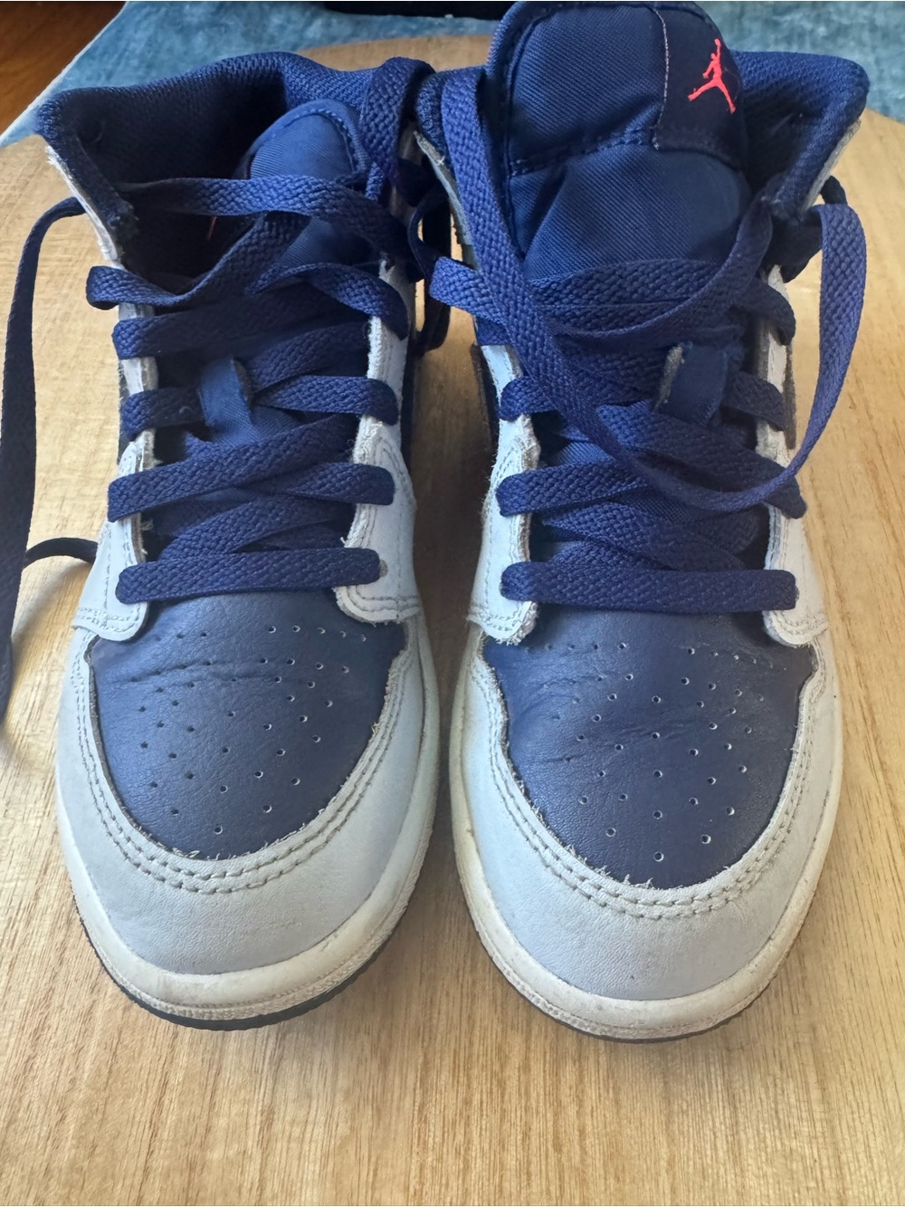 Jordan 1 Kids Navy and Light Gray High-Top Sneakers